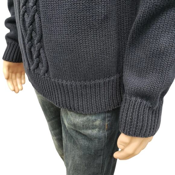 Banana Republic Fisherman Cable knit Sweater Navy Cotton Crew neck Y2K Large - Picture 8 of 11